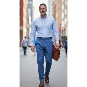 Blue Italy Statement Blue Dress Pants Slacks Cuffed Hem Size 38 R